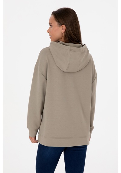 U.S. Polo Assn. Kadın Açık Haki Modal Karışımlı Kapüşonlu Sweatshirt 50313561-VR183