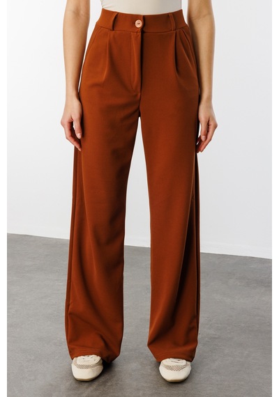 Genius Store Kadın Oversize Palazzo Pantolon Pantolon-001 Açık Kahverengi
