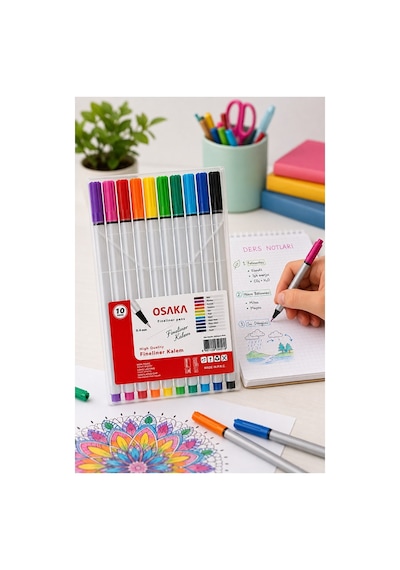 Fineliner Kalem 10 Renk 0.4mm 1 Paket Osaka İnce Keçe Uçlu 10 Lu Renkli Yazı Ve Çizim Kalemi İşaretleme Yazı Kalemi
