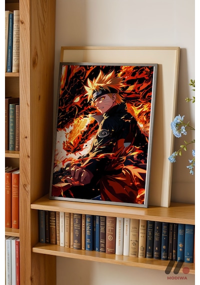Naruto Alev Efektli Poster, Siyah Çerçeveli Duvar Tablosu - Anime Severlere Özel Hediye