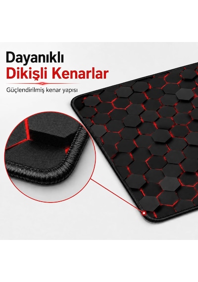 90x40 Cm Mouse Pad, Neon Kırmızı Petek Desenli Büyük Mouse Pad, Kaymaz Kauçuk Tabanlı, Dikişli Kenarlı 3 Mm Klavye Ve Mouse Altlığı, Xxl Desk Mat