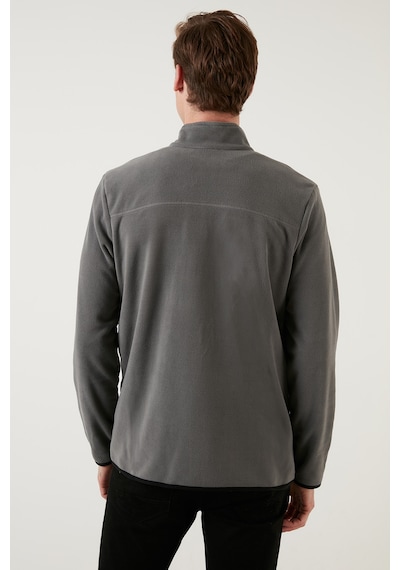 Buratti Slim Fit Fermuarlı Cepli Dik Yaka Polar Erkek Hırka 5906028 Gri
