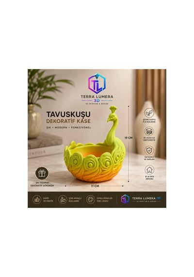 Tavuskuşu Dekoratif Organizer Kase 3d Baskı Takılık Ve Anahtarlık