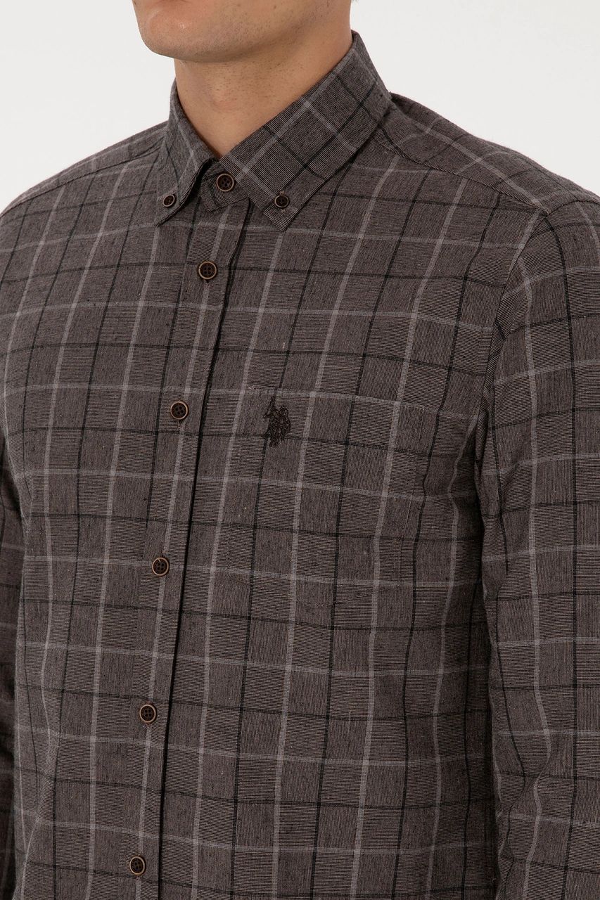 U.s. Polo Assn. Erkek Kahverengi Gömlek Desenli 50308555-vr029 Kahverengi