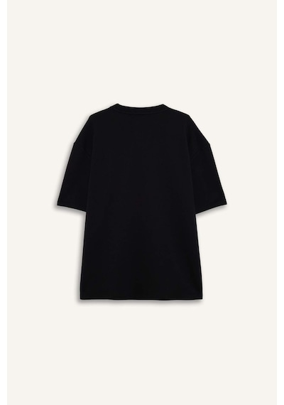 Defacto Oversize Geniş Kalıp Bisiklet Yaka Kısa Kollu Basic Düz Ağır Kumaş Tişört X3926az26spbk81 Siyah-bk81