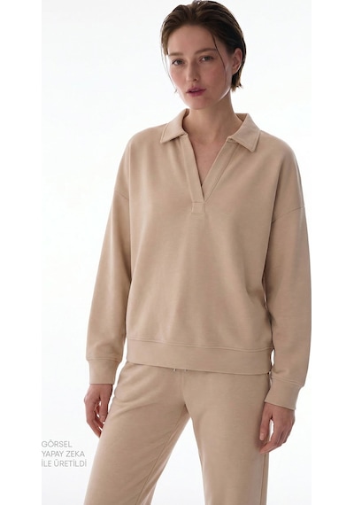 Penti Bej Polo Yaka Modal Sweatshirt