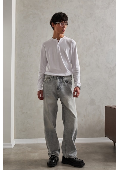 Erkek Ekstra Baggy Jean Pantolon Gri Melanj