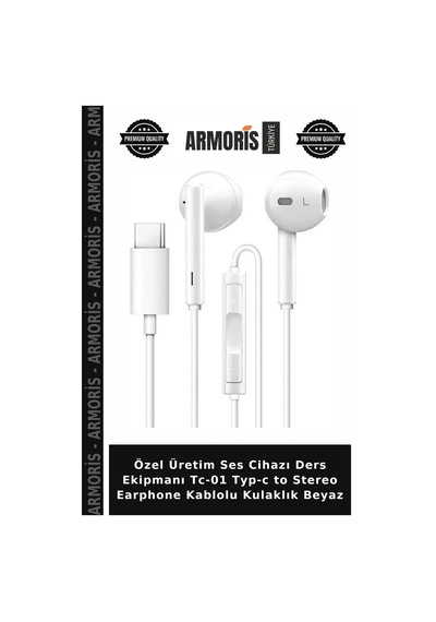 Özel Üretim Ses Cihazı Ders Ekipmanı Tc-01 Typ-c To Stereo Earphone Kablolu Kulaklık Beyaz