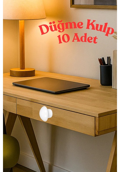 10 Adet Metal Yuvarlak Düğme Kulp - Çocuk Odası, Mutfak Ve Dolap İçin Modern Çekmece Kulbu Beyaz Beyaz