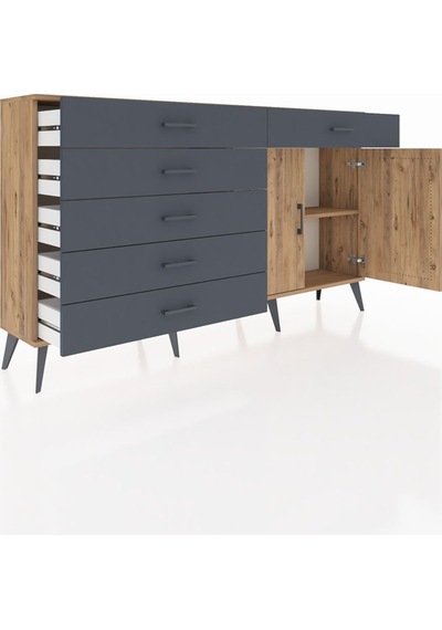 Arges Konsol Tek Raflı 6 Çekmeceli 2 Kapaklı 176x30x99 Çam-çam/an Çam-çam/antrasit Arges Konsol Tek Raflı 6 Çekmeceli 2 Kapaklı 176x30x99 Çam-çam/an Çam-çam/antrasit