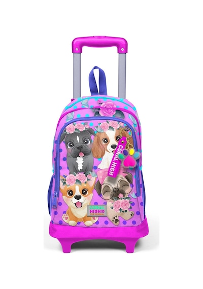 Coral High Kids Pembe Köpek Desenli Üç Bölmeli Çekçekli Okul Sırt Çantası 23950