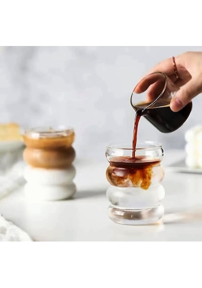 300ml Çift Çidarlı Soğuk Kahve İçecek Şık Desenli Bardak Beyaz