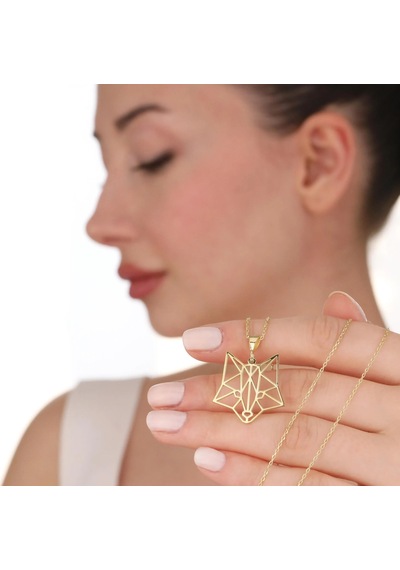 Kahveci.store Özel Tasarım Altın Veya Gümüş Renk Origami Kurt Figürlü Kolye 22