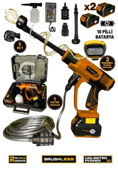 Schmıtzer Sch-2002t Pro 21v Brushless Motor Yüksek Basınçlı Şarjlı Oto Araba Yıkama Makinesi 3 Kademe Dijital Göstergeli 30