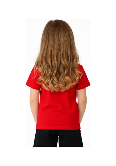 Parti Selesi Unisexs Çocuk Düz Kısa Kollu T-shirt Kırmızı