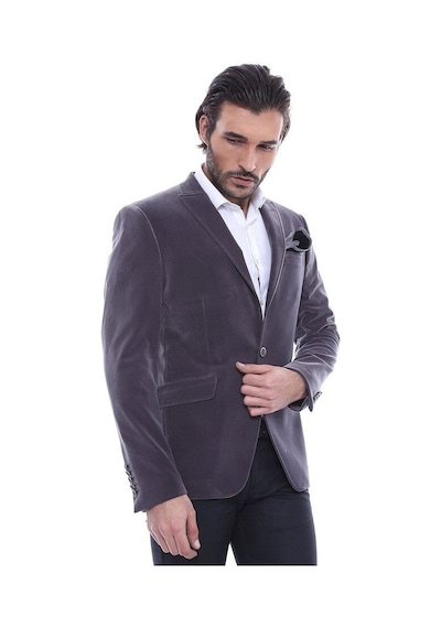 Wessi Kadife Slim Fit Gri Erkek Ceket Siyah
