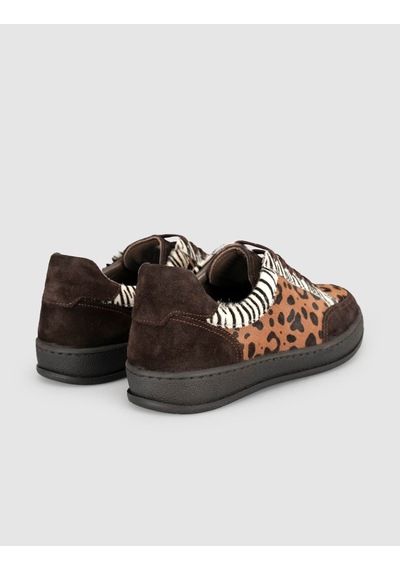 Leopar Desenli Süet Deri Kadın Sneaker Ayakkabı Kahverengi
