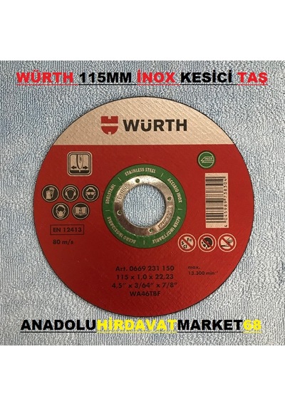 Würth 115 MM İnox Metal Kesici Taş Krom Metal Kesici Taş