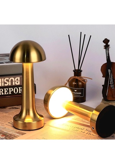 Mantar Masa Lambası, Dokunmatik Kontrol, Type-c Usb Şarjlı, Altın Rengi, Led Diğer