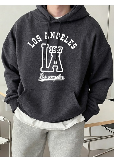 Startmore Startmorelos Angeles Mektup Baskılı Kapüşonlu Üstler Erkek Polar Sokak Modası Sweatshirtleri Sonbahar Antrasit