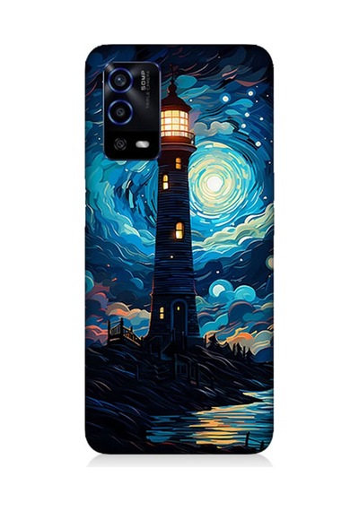 Oppo A55 Uyumlu Silikon Kılıf Ay Işığında Yalnız Deniz Feneri