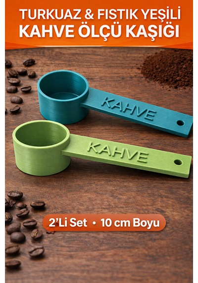 Kahve Yazılı Kahve Ölçü Kaşığı 2 Adet Espresso & Filtre Kahve Set-renk Seçenekli Mavi