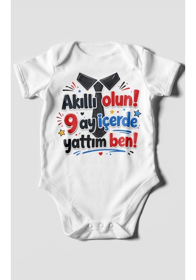 Morivokids Akilli Olun 9 Yazılı Kısa Kollu Bebek Body %100 Pamuk Beyaz