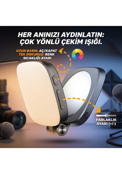 Kompakt Vlog Işığı - Dahili Aynalı Ve Katlanabilir Stand