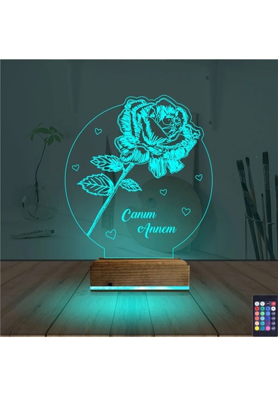 Luvivia Gül Canım Annem Kişiye Özel 3d Lamba - Masa Gece Lambası