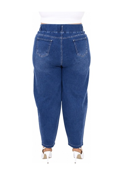 Zanessi Büyük Beden Beli Lastikli Cepli Likralı Denim Mom Kesim Kadın Pantolon Mavi