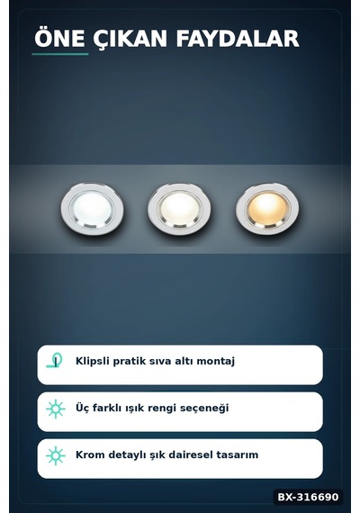 Led Spot Lamba 5w Sıva Altı Tavan Aydınlatması Beyaz Kasa 95 Mm 1 Adet Bx-316690 Diğer