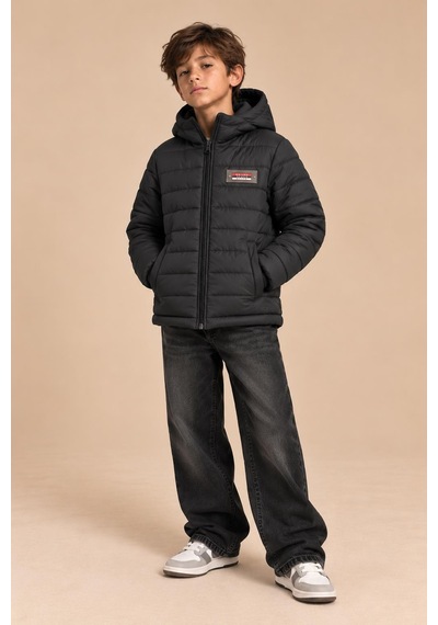 Alexandergardi Puffer Kapüşonlu Unisex Çocuk Şişme Mont Siyah