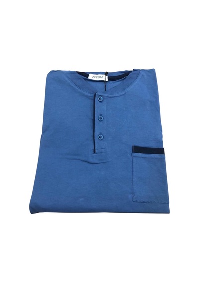 Pijamoni Erkek %100 Pamuk Penye Mevsimlik Uzun Kollu Pijama Takımı 6842 Mavi