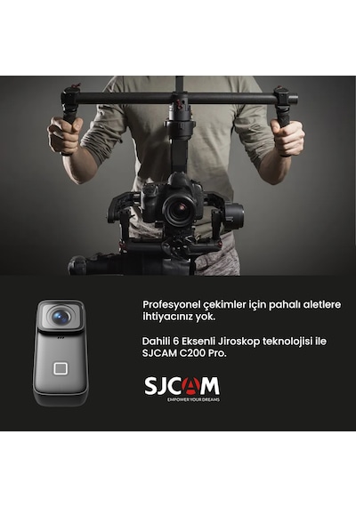 SJCAM C200 Pro 4K HDR 1200mAh WiFi 20MP 135 Kompakt Tasarım 40 MT Su Geçirmez Kılıflı Mini Aksiyon Kamerası Siyah