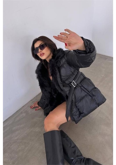 Dip Moda Kadın Siyah Zra Şişme Kürklü Mont Dpnbmylk25 Siyah