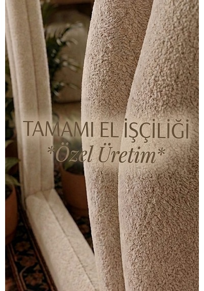 Lusso Krem Renk Kumaş Kaplamalı Dalgalı Kavisli Ayaklı Boy Aynası 182x87 Cm