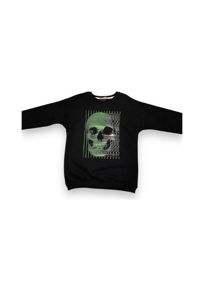 Cantoy Erkek Çocuk Önü Baskılı İçi Şardonlu Sweatshirt-15199 Siyah