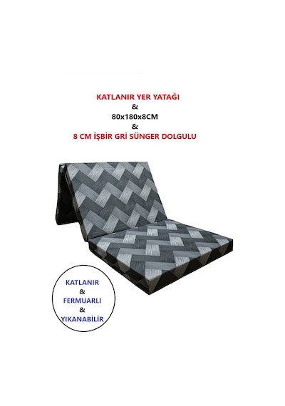 Lüks Katlanır Yatak 80x180x8 Cm Sünger Gri Zikzak