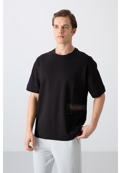 Tommy Life Siyah Pamuklu Kalın Yumuşak Dokulu Oversize Fit Baskılı Erkek T-shirt - 88322 001