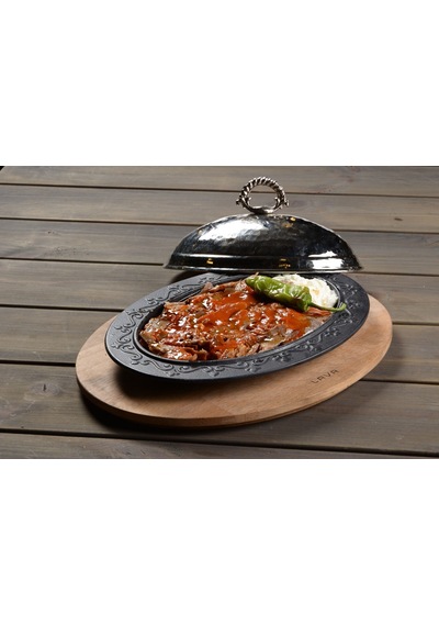 Lava Döner, Kebap Tabağı Siyah Mat Oval 28x20cm Kapaklı