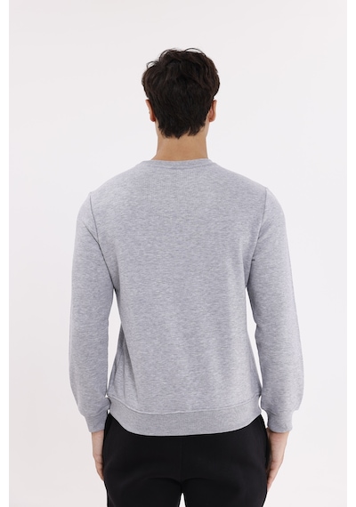 Rowinger Göğüs Logolu Bisiklet Yaka Rahat Kalıp Mevsimlik Sweatshirt Grey