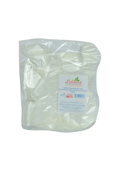 Lokman Avm Şeffaf Poşet Eldiven Tek Kullanımlık Plast Eldiveni (L) 100 lü Paket