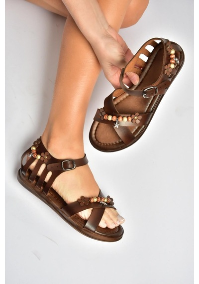 Fox Shoes Y390360203 Kahverengi Hakiki Deri Kadın Sandalet