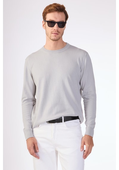 Dufy %100 Pamuk Bisiklet Yaka Düz Renk Slim Fit Erkek Triko Gri