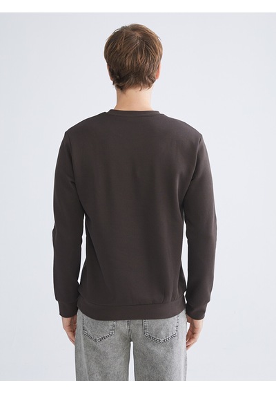Lcwaıkıkı Basic Kahverengi Bisiklet Yaka Erkek Kalın Sweatshirt