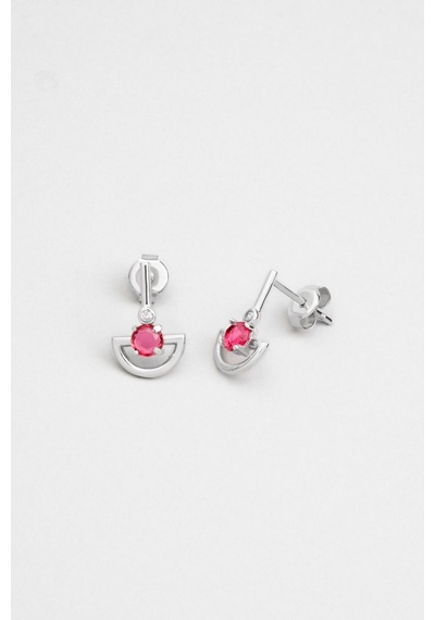 So Chic Pembe Taşlı 14 Ayar Beyaz Altın Küpe