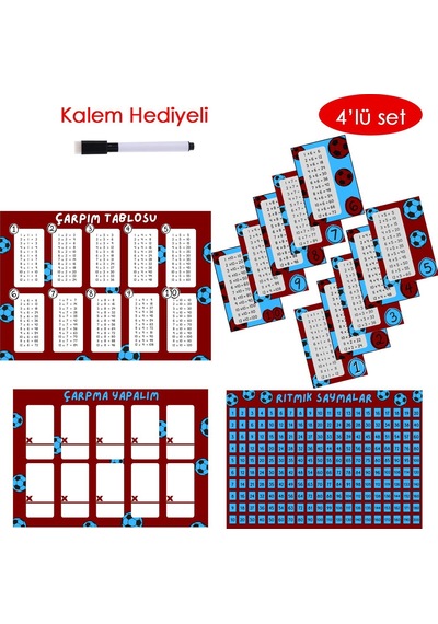 4'lü Çarpım Tablosu Seti - Kalem Hediyeli Taraftar Bordo Lacivert