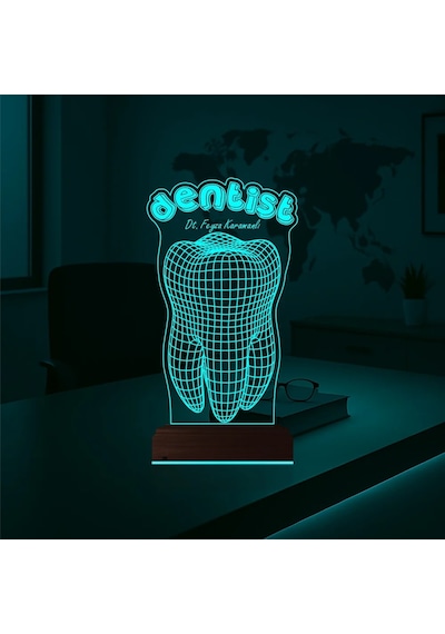 Luvivia Diş Hekimi Diş Doktoru Hediye Dentist Kişiye Özel 3d Lamba - Masa Gece Lambası Şeffaf
