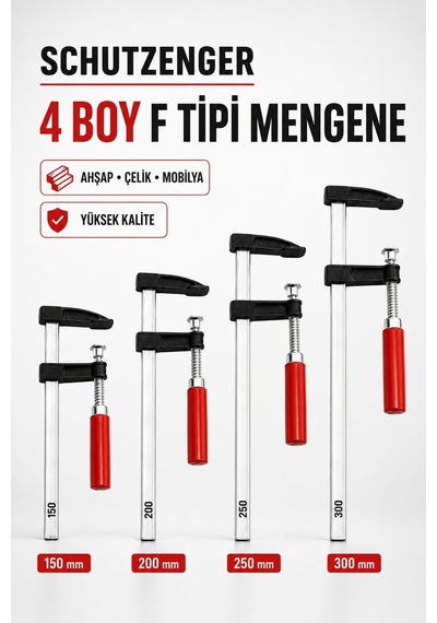 4 Boy F Tipi Mengene 150-200-250-300 Mm Ahşap Atölye Profesyonel
