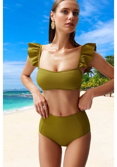 Ersefa Tasarım Bikini Takımı Ergonomik Kesim Uv Korumalı Hızlı Kuruyan Ş Yeşil